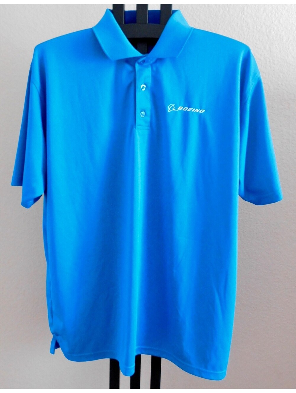 Boeing Logo Men's Size XL Aqua Blue Performance Polo Shirt Embroidered Aviation